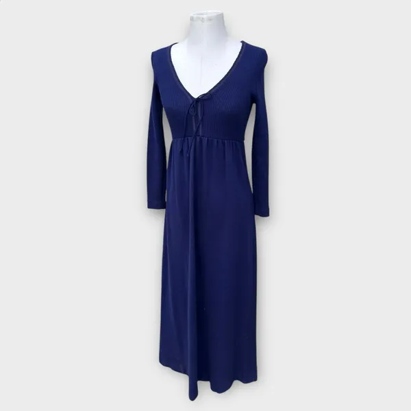 VTG 70s Hubba Hubba Maxi Sweater Dress Women’s Medium Blue Cottage Hippie Boho - Image 3