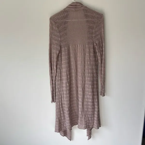 Free People Longline Duster Cardigan Brown Shear Knit Cotton Boho Hippie Flowy - Image 8