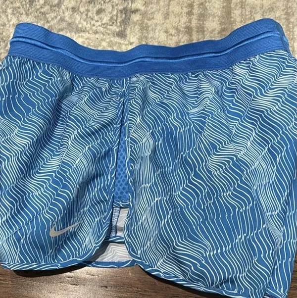Nike Women's Dri-FIT Blue/ White "Run Fast" Wavy Abstract Print Running Shorts - Image 3