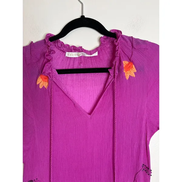 Marie Oliver Silk Magenta Embroidered Tassel Maxi Dress‎ Boho - Image 4