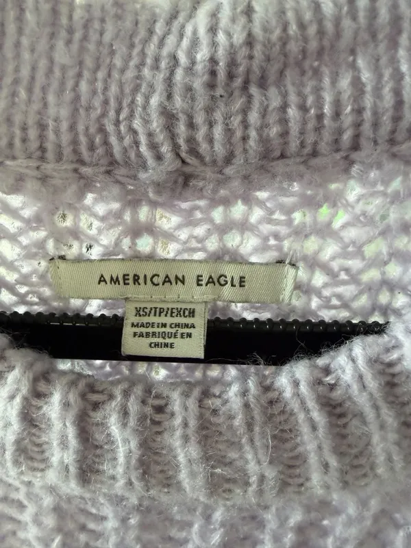 American Eagle Lavender Open Knit‎ Crewneck Sweater, Size XS - Image 3