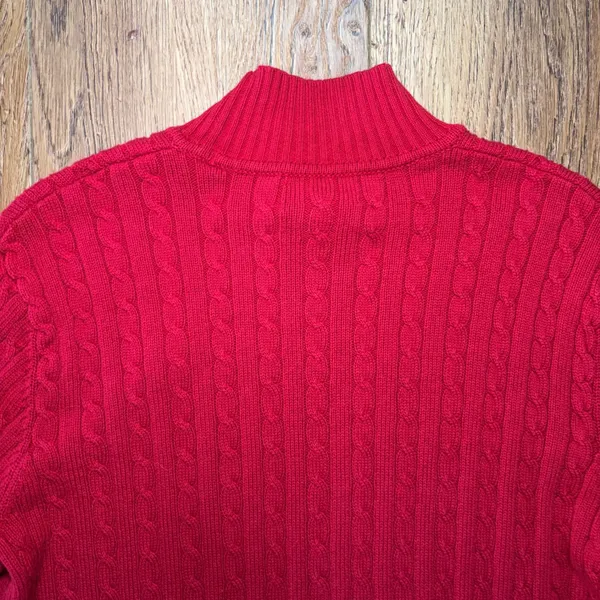VTG Lauren Ralph Lauren Red Cable Knit Mock Neck Crest Sweater Womens XL Preppy - Image 9