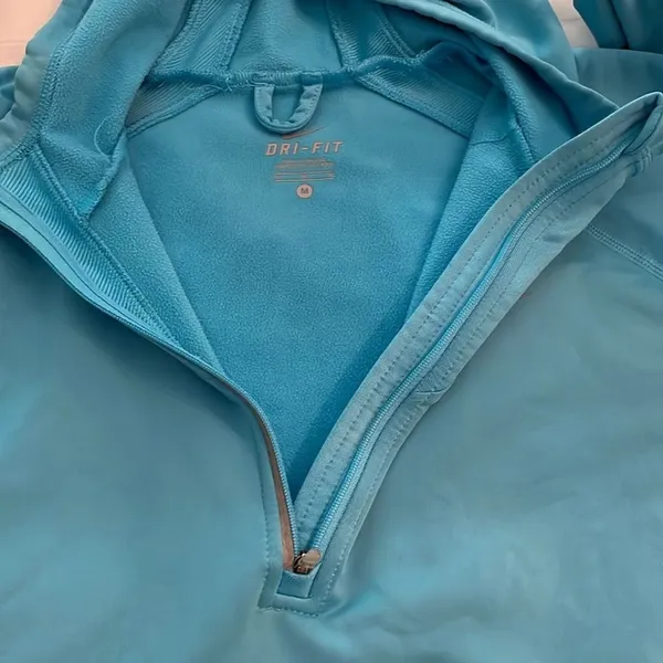Nike Women's Dri-FIT 1/4 Zip Hooded Jacket Blue Medium Athletic TopNike Dri-FIT - Image 8