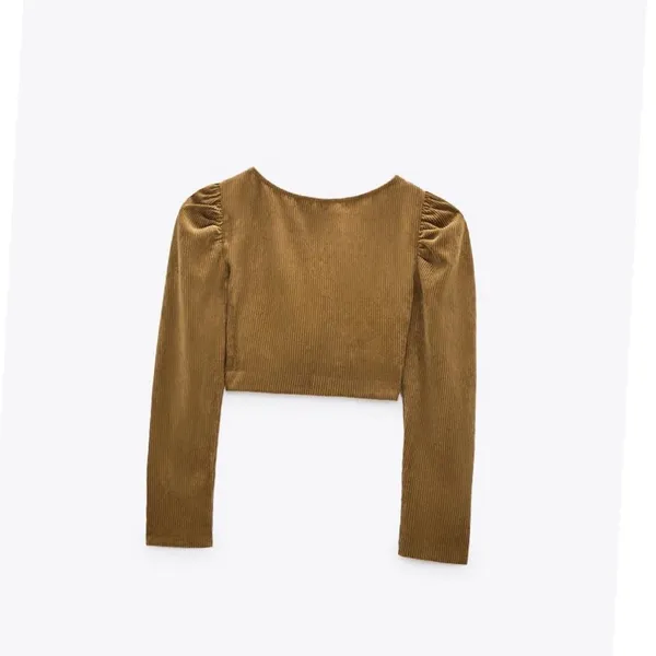 NWT ZARA Corduroy Crop Top Blouse Bloggers Fav Olive Green XS - Image 4