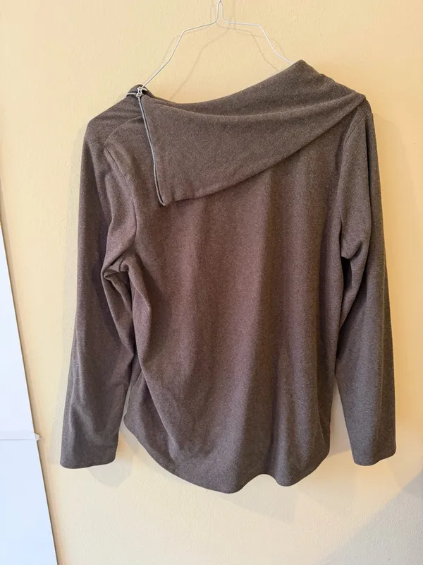 Women's Soft Cowl Neck Pullover Sweater in Taupe Brown Size L - Image 3