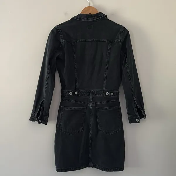 GAP Denim Mini Dress Long Sleeve Pocket in Black Wash‎ Button Front Size 4 - Image 6