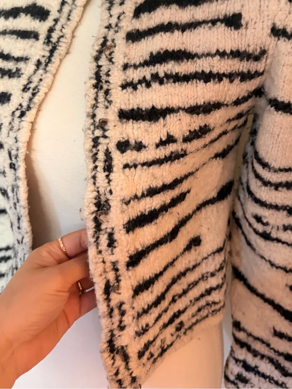 Ulla Johnson Black & Cream Zebra-Print Cropped Teddy Jacket 100%Merino Wool - Image 3