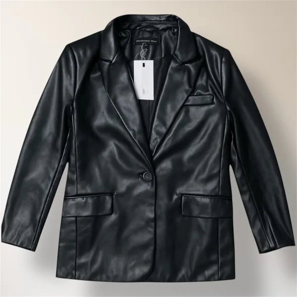 Anthropologie Endless Rose L Black Faux Leather‎ Blazer Jacket Pockets Y2K Retro - Image 4