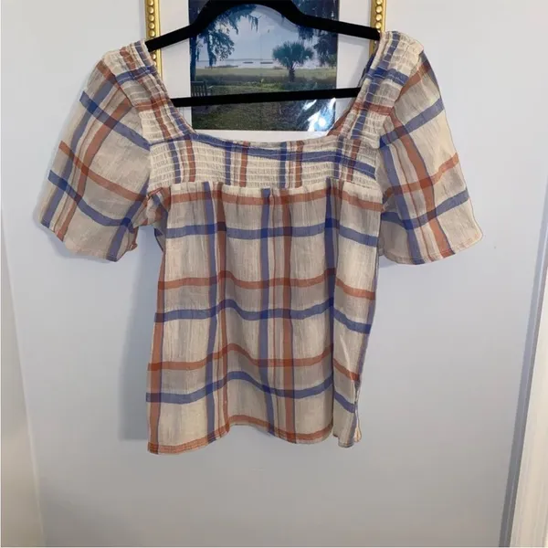 Alexander Jordan Blouse‎ Cream/Multi Plaid, sz M - Image 3