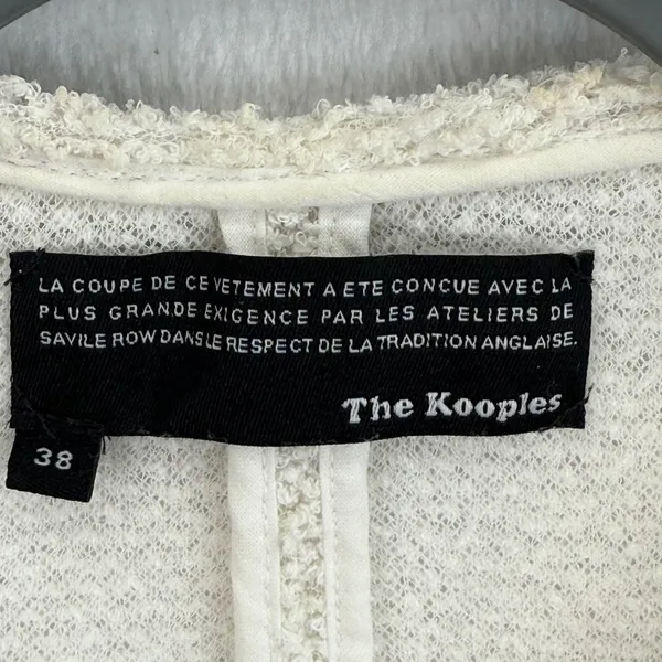 The Kooples Ivory Boucle Blazer‎ Size 38/M Open Front Black Trim Pockets - Image 3