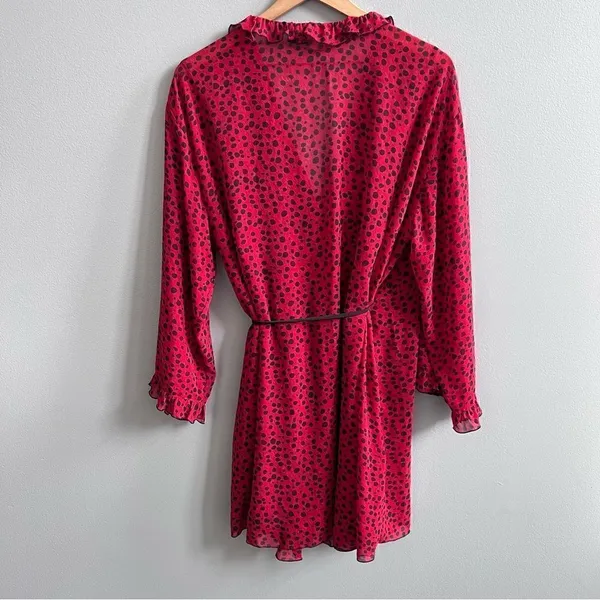 Natori Robe & Nightgown Set Red and Black Leopard Spots Ruffle Size Medium Large - Image 7