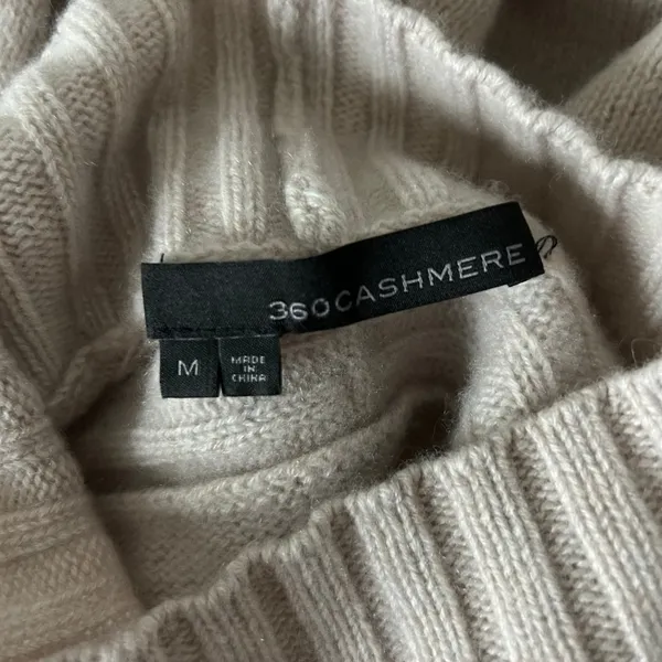 360Cashmere Allison Mock Neck Sweater 100% Cashmere Beige Ribbed Trim Medium - Image 4