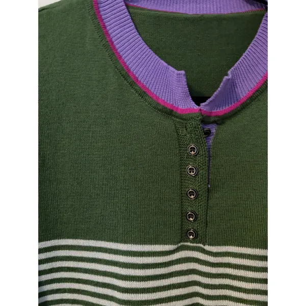 Womens Striped Long Sleeve Henley Sweater Green Purple Pink‎ XL - Image 2