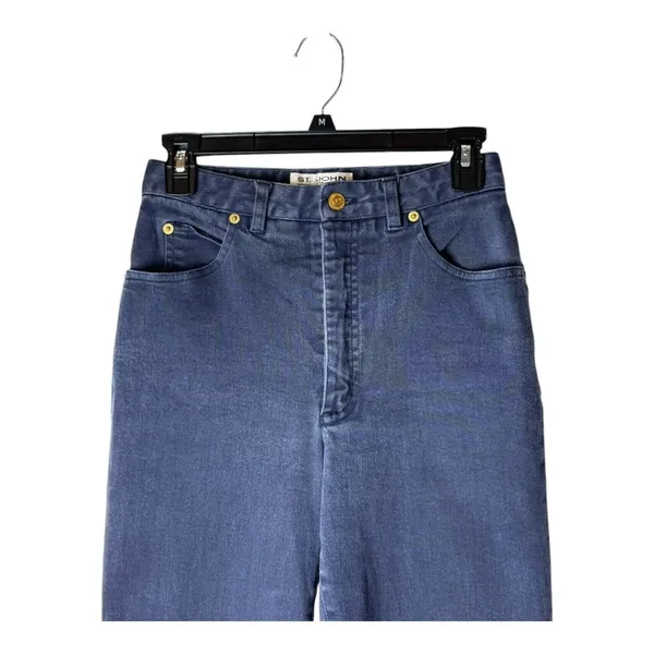 St John Jeans Women 4 Blue Medium Denim High Rise Tapered Leg Mom‎ Luxury Preppy - Image 4