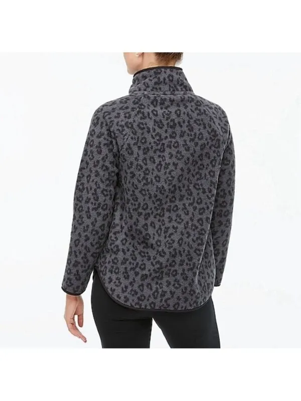 Abercrombie & Fitch Snap-Up Fleece Leopard Print Pullover Asymmetrical Sz Medium - Image 2
