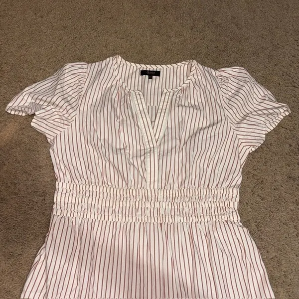 Quince 100% Organic Cotton Poplin Tiered Maxi Dress Terracotta Stripe Small - Image 5