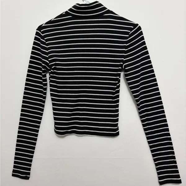The Oct Tee Collection Size S Striped Mock Neck Zip Front Long Sleeve Top(A343)✨ - Image 6