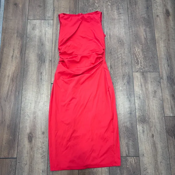 Popilush Shapewear Sleeveless Ruched Tummy Control Midi Work Red Dress M $115 - Image 4