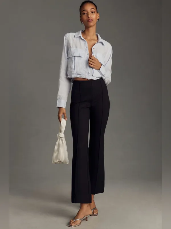 Anthropologie Maeve Margot Kick Flare Pull On Pants Stretch Patterned Workwear - Image 3