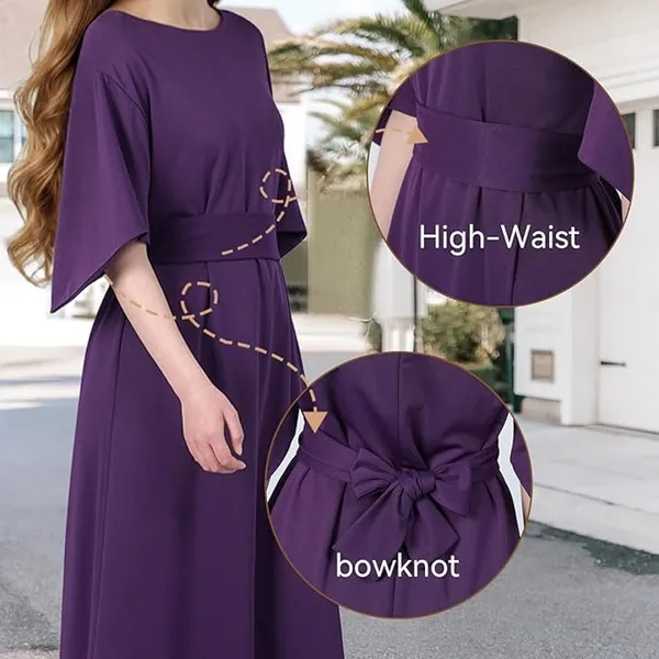 NWT ~ Elegant Purple Midi Dress Wide Bell Sleeves & Belted Waist ~ Women's XL - Image 4