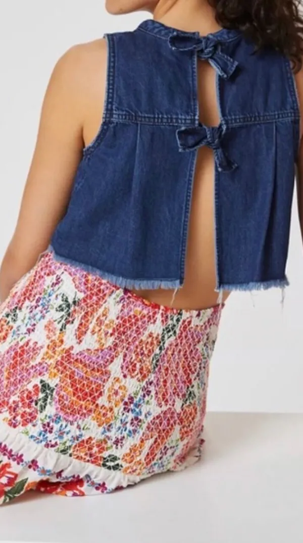 Anthropologie Denim Tie Back Top - Image 2