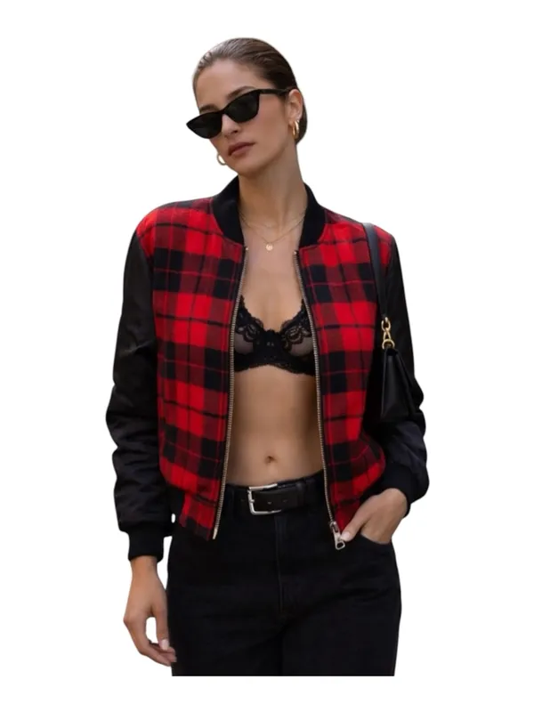 Y2K: UNIF 𖤐 Plaid Reversible Baddie Bomber Jacket 𖤐 Red Buffalo Plaid Black 𖤐 S - Image 14