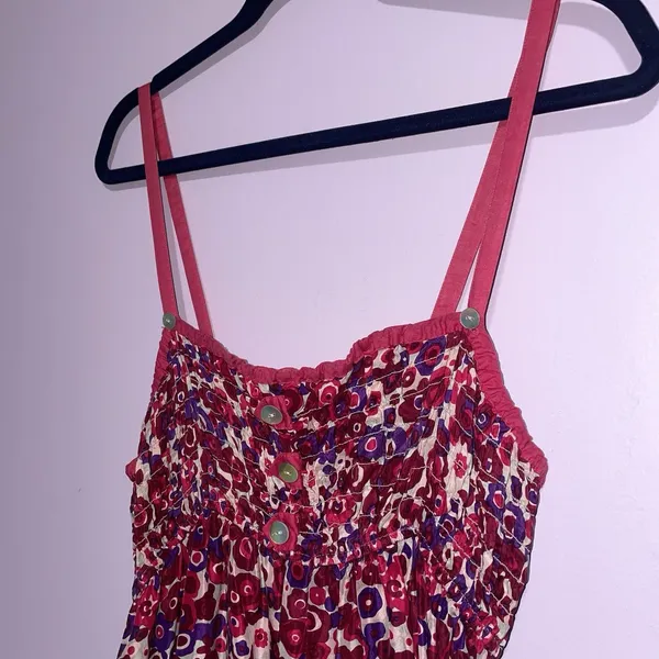 Free People Silk Babydoll Sundress Women L Pink Smocked Boho Preppy Beach Resort - Image 2