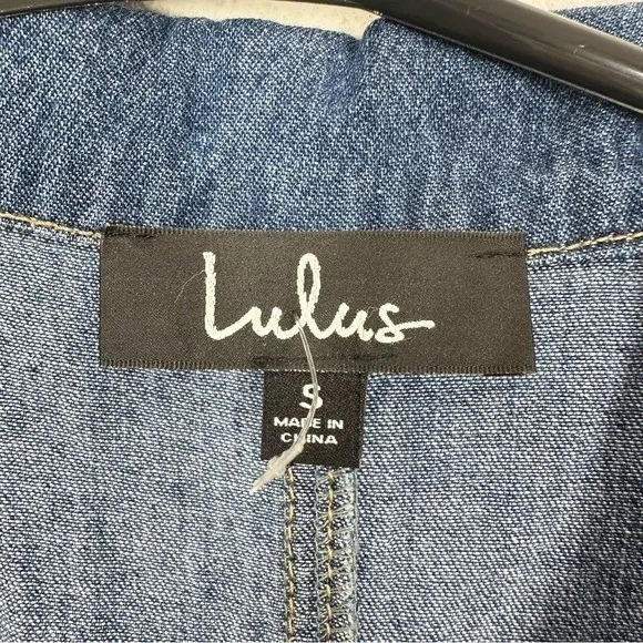 Lulu's Size Small Denim Chambray Dark Wash‎ Short Sleeve Romper Jumpsuit Casual - Image 3