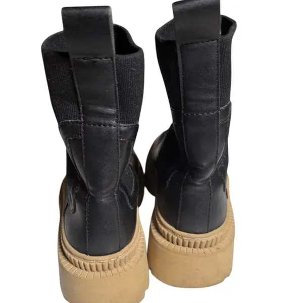 MNG mango Boots Womens 5.5‎ Black Tan Chunky Sole Pull On Platform Chelsea Style - Image 4