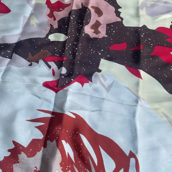 Y2K Retro Abstract Satin Scarf 33x33 Multicolor Red Brown Gold - Image 5