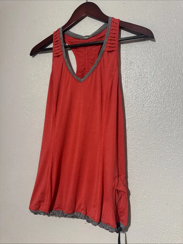 Lululemon Coral Red Gray Trim V-Neck Waistcord Racerback Athletic Tank Top 6 - Image 2