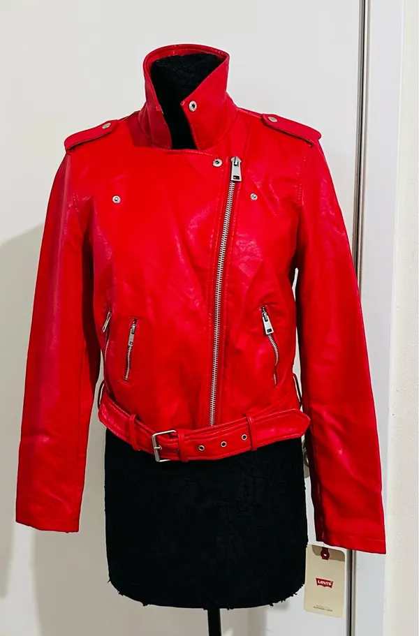 LEVI’s STRAUSS & CO Red Faux Leather Bomber Jacket - Image 3