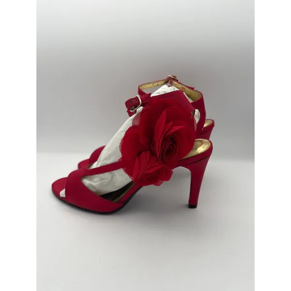 Women’s Ros Hommerson Size 9 Bright Red Satin Flower Pumps - Image 3