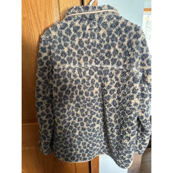 Abercrombie & Fitch Leopard Sherpa Fleece Quarter Zip Pullover Jacket Tan Grey L - Image 3