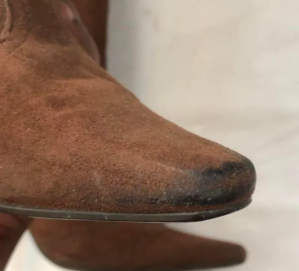 Western boho country chic Brown man-made suede ankle mid-calf boots turquoise stones cowboy/cowgirl approx 3” stiletto heels pointed toe - Image 7