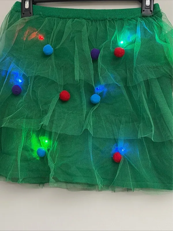 Planet Gold New! Green Tulle Skirt with Colorful light up Pom Poms size S - Image 8