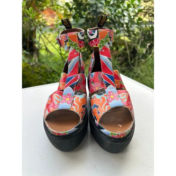 Rare Vintage Dr. Martens Bessie Psychedelic Tattoo Koi Wedge Platform Sandals 11 - Image 2