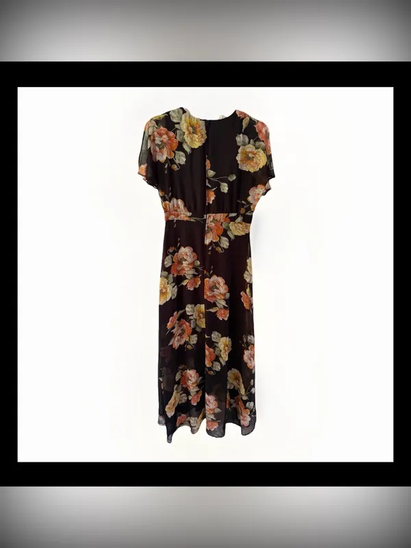 Luxology Floral Black flowy Maxi dress 10 Travel fall Wedding - Image 2