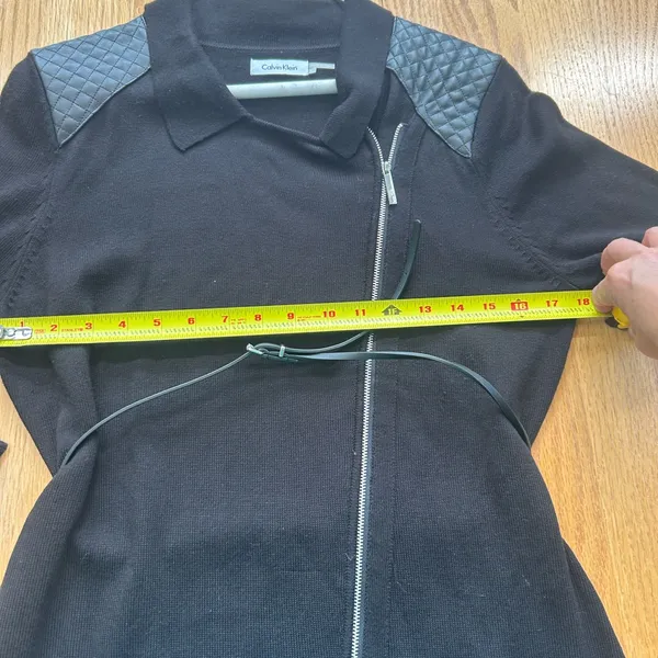 Calvin Klein Women's Size L Black‎ Asymmetric Zip Front Knit Dress Belted Waist - Image 6