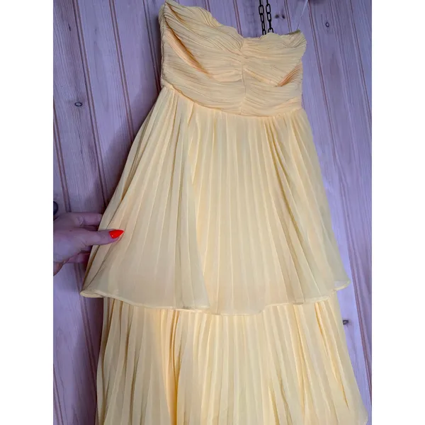NWT Lulus Seriously Sensational Yellow Strapless Tiered Maxi Dress Banquet XXS - Image 4