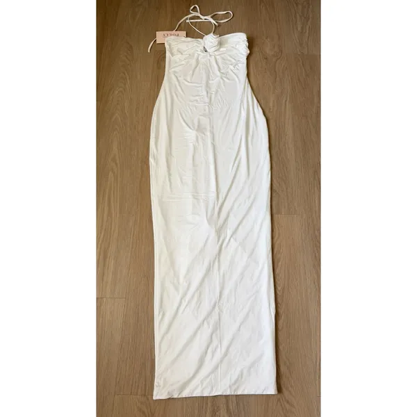 Oh Polly Dress Womens 8 White halter Rose Maxi dress - Image 3
