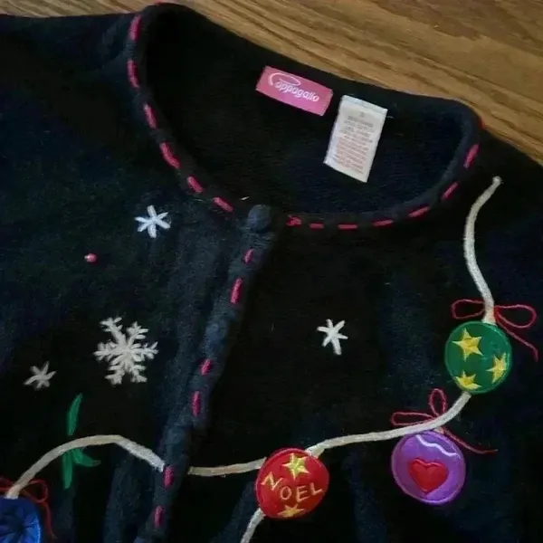 Vintage PAPPAGALLO CHRISTMAS SWEATER Embroidered Ornaments Bright Size Small - Image 9