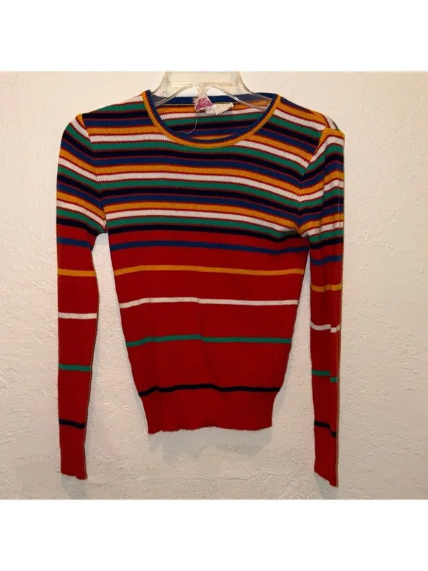 60’s Vintage Sweater Rainbow striped lightweight sweater unisex 70s cottagecore - Image 2