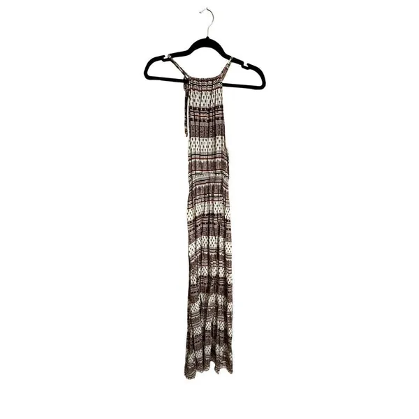 I Love H81 Long Maxi Brown Ivory Pattern Boho Halter‎ Neck Dress Small - Image 2
