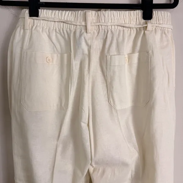 Cream 100% Linen Straight Leg Pants Coastal Summer Trousers Womens Medium - Image 3