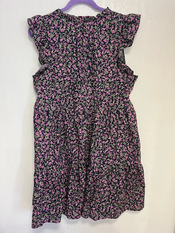 Time and Tru Black Floral Tiered Midi Dress with Pink and Green Print - Image 7