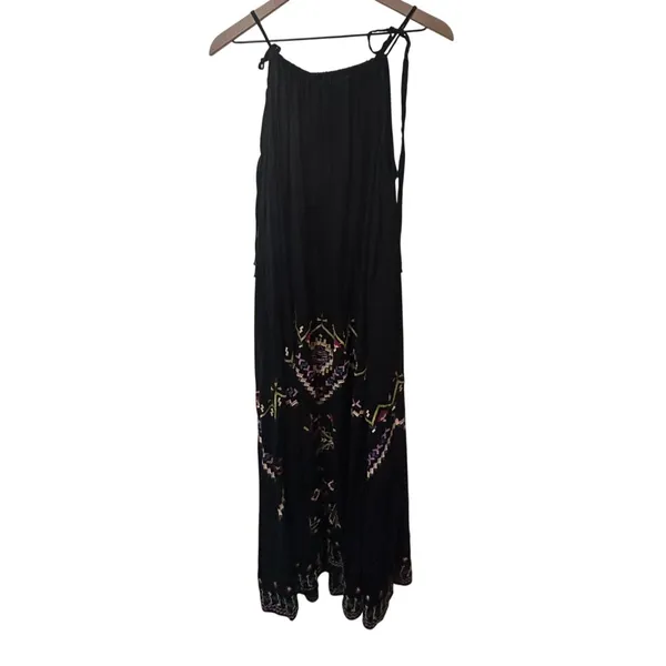 Anthropologie Maxi Dress Med Black Embroidered Boho Tie Strap Flowy Relaxed Fit - Image 7