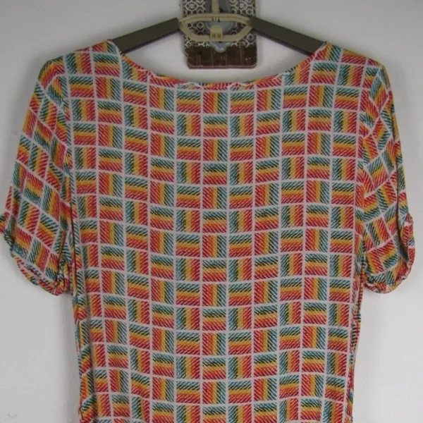 ModCloth Geometric Print Blouse L Retro Boho Teacher Artsy - Image 6