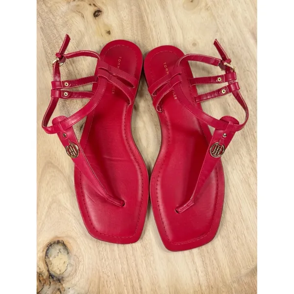 Tommy Hilfiger Jerika‎ Flat Thong Sandals Cherry Tomato Red Women 10 - Image 11