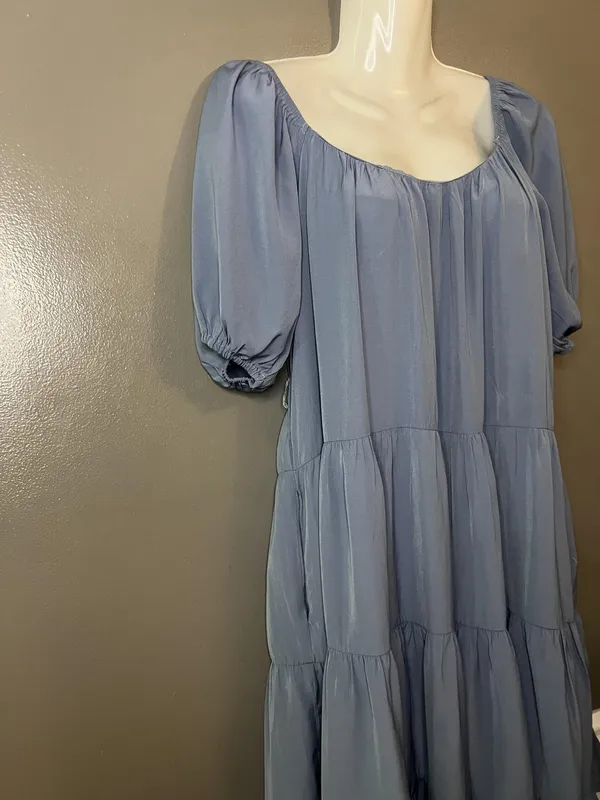 Pinch Dress Womens Small Blue Tiered Babydoll Puff Sleeve Ruffle Hem 3822D - Image 4